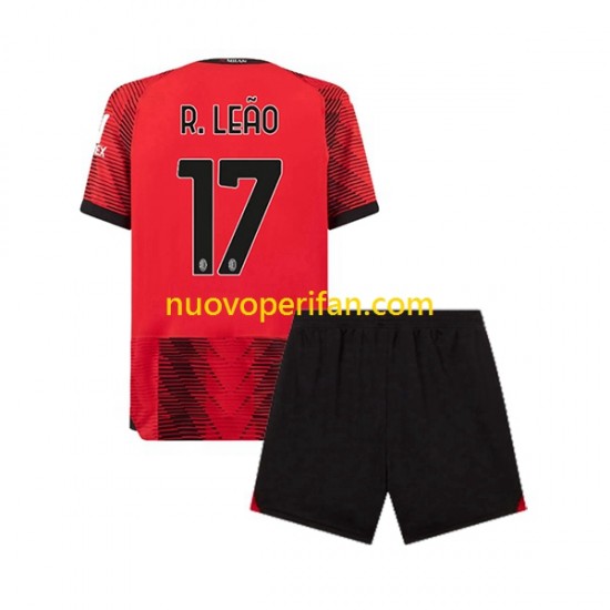 Maglie da Calcio AC Milan Rafael Leao 17 Bambino Prima Tenuta 2023-2024 Maniche Corte