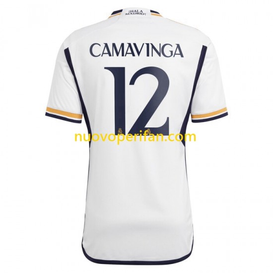 Maglie da Calcio Real Madrid Camavinga 12 Uomo Prima Tenuta 2023-2024 Maniche Corte