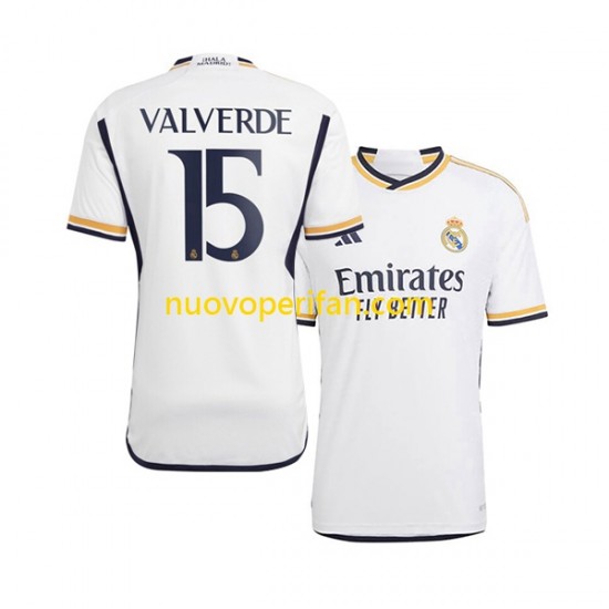 Maglie da Calcio Real Madrid Federico Valverde 15 Uomo Prima Tenuta 2023-2024 Maniche Corte