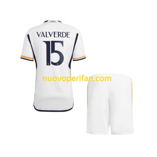 Maglie da Calcio Real Madrid Federico Valverde 15 Bambino Prima Tenuta 2023-2024 Maniche Corte