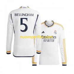 Maglie da Calcio Real Madrid Jude Bellingham 5 Uomo Prima Tenuta 2023-2024 Maniche Lunghe