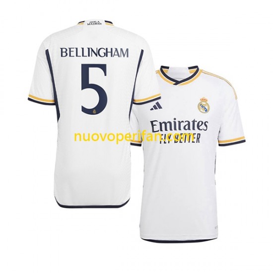Maglie da Calcio Real Madrid Jude Bellingham 5 Uomo Prima Tenuta 2023-2024 Maniche Corte