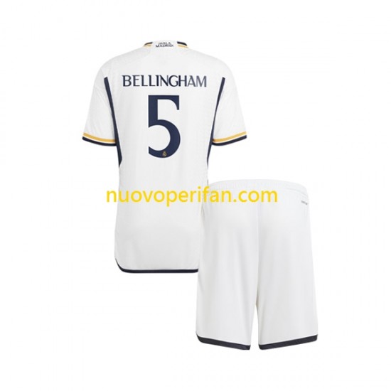 Maglie da Calcio Real Madrid Jude Bellingham 5 Bambino Prima Tenuta 2023-2024 Maniche Corte