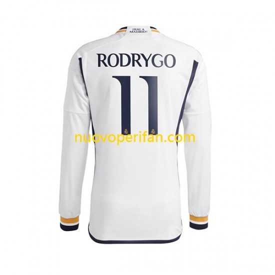Maglie da Calcio Real Madrid Rodrygo Goes 11 Uomo Prima Tenuta 2023-2024 Maniche Lunghe