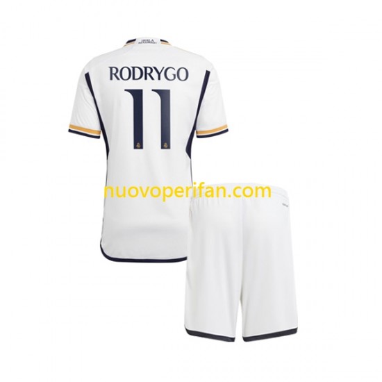Maglie da Calcio Real Madrid Rodrygo Goes 11 Bambino Prima Tenuta 2023-2024 Maniche Corte
