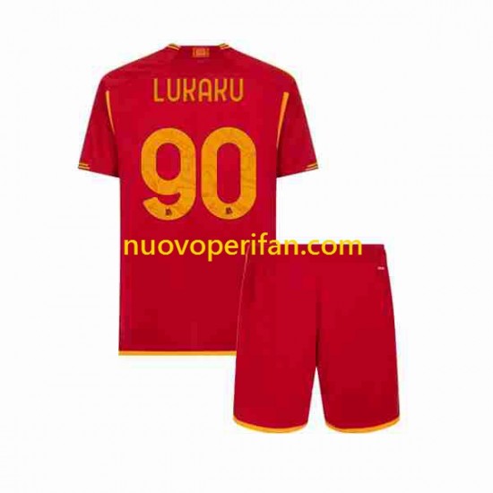 Maglie da Calcio AS Roma Romelu Lukaku 90 Bambino Prima Tenuta 2023-2024 Maniche Corte