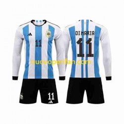 Maglie da Calcio Argentina 3 Stars Di Maria 11 Bambino Prima Tenuta Mondiali 2022 Maniche Lunghe