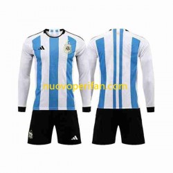 Maglie da Calcio Argentina 3 Stars Bambino Prima Tenuta Mondiali 2022 Maniche Lunghe