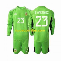 Maglie da Calcio Argentina Emiliano Martinez 23 Portiere Bambino Prima Tenuta Mondiali 2022 Maniche Lunghe