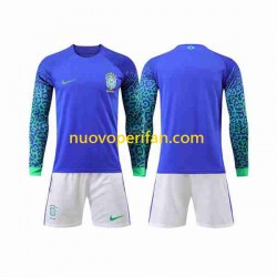 Maglie da Calcio Brasile Bambino Trasferta Tenuta Mondiali 2022 Maniche Lunghe