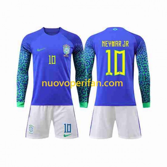 Maglie da Calcio Brasile Neymar Jr 10 Bambino Trasferta Tenuta Mondiali 2022 Maniche Lunghe