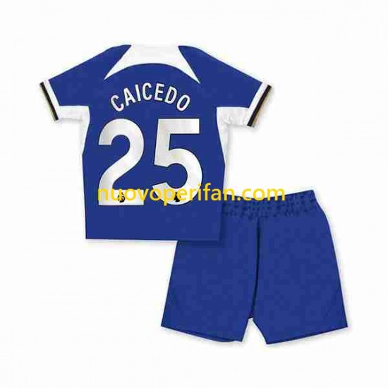 Maglie da Calcio Chelsea Moises Caicedo 25 Bambino Prima Tenuta 2023-2024 Maniche Corte