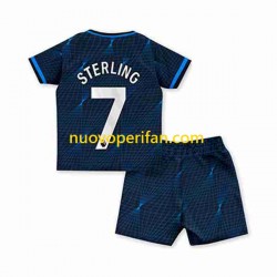 Maglie da Calcio Chelsea Raheem Sterling 7 Bambino Trasferta Tenuta 2023-2024 Maniche Corte