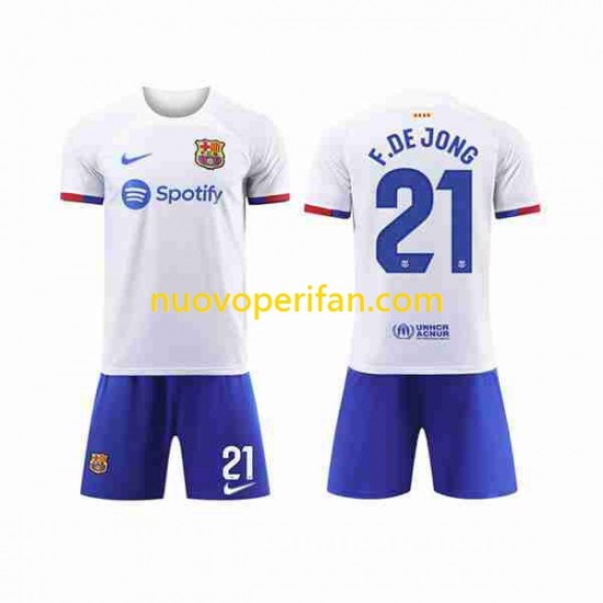 Maglie da Calcio FC Barcelona Frenkie de Jong 21 Bambino Trasferta Tenuta 2023-2024 Maniche Corte