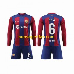 Maglie da Calcio FC Barcelona GAVI 6 Bambino Prima Tenuta 2023-2024 Maniche Lunghe