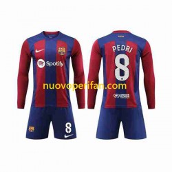 Maglie da Calcio FC Barcelona Pedri 8 Bambino Prima Tenuta 2023-2024 Maniche Lunghe