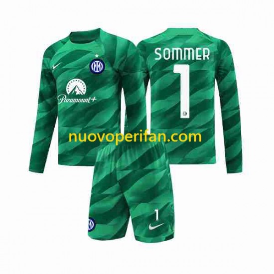 Maglie da Calcio Inter Milan Sommer 1 Portiere Bambino Trasferta Tenuta 2023-2024 Maniche Lunghe