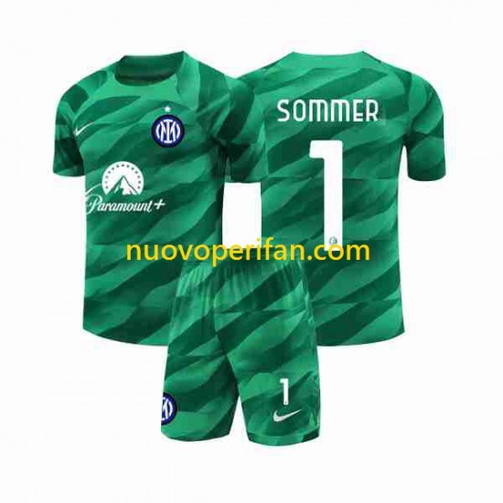 Maglie da Calcio Inter Milan Sommer 1 Portiere Bambino Trasferta Tenuta 2023-2024 Maniche Corte