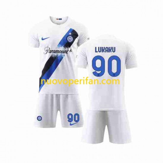 Maglie da Calcio Inter Milan Lukaku 90 Bambino Trasferta Tenuta 2023-2024 Maniche Corte