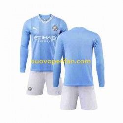 Maglie da Calcio Manchester City Bambino Prima Tenuta 2023-2024 Maniche Lunghe