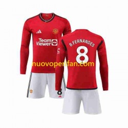 Maglie da Calcio Manchester United B Fernandes 8 Bambino Prima Tenuta 2023-2024 Maniche Lunghe
