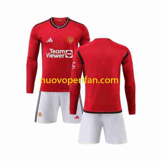Maglie da Calcio Manchester United Bambino Prima Tenuta 2023-2024 Maniche Lunghe