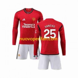 Maglie da Calcio Manchester United Sancho 25 Bambino Prima Tenuta 2023-2024 Maniche Lunghe