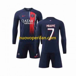 Maglie da Calcio Paris Saint-Germain Mbappé Kylian 7 Bambino Prima Tenuta 2023-2024 Maniche Lunghe