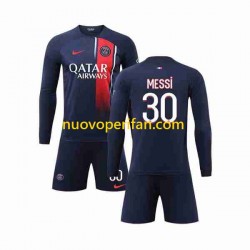 Maglie da Calcio Paris Saint-Germain Lionel Messi 30 Bambino Prima Tenuta 2023-2024 Maniche Lunghe