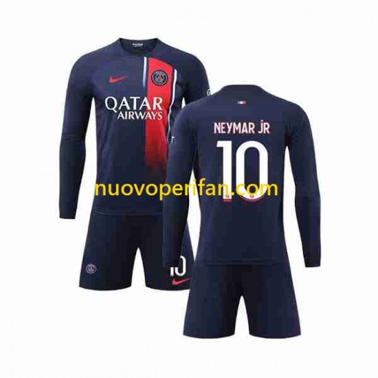 Maglie da Calcio Paris Saint-Germain Neymar Jr 10 Bambino Prima Tenuta 2023-2024 Maniche Lunghe