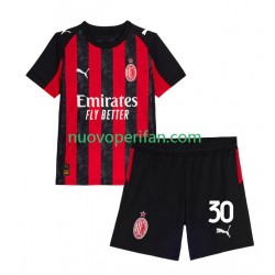 Maglie da Calcio AC Milan Ardon Jashari 30 Bambino Prima Tenuta 2025-2026 Maniche Corte