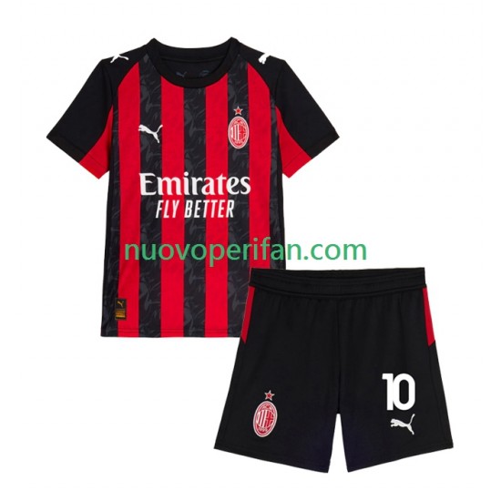 Maglie da Calcio AC Milan Rafael Leao 10 Bambino Prima Tenuta 2025-2026 Maniche Corte