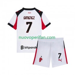Maglie da Calcio AC Milan Santiago Gimenez 7 Bambino Trasferta Tenuta 2025-2026 Maniche Corte