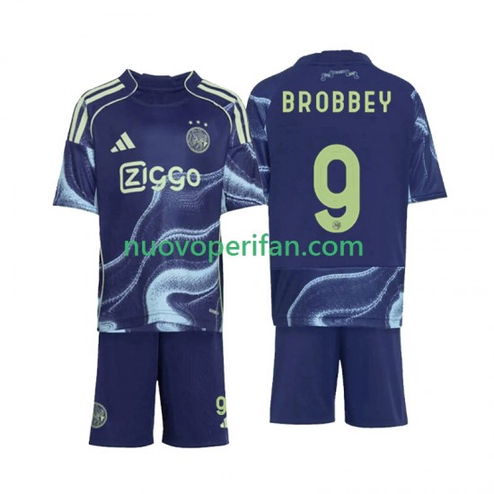 Maglie da Calcio AFC Ajax Brian Brobbey 9 Bambino Trasferta Tenuta 2025-2026 Maniche Corte