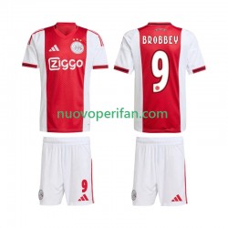 Maglie da Calcio AFC Ajax Brian Brobbey 9 Bambino Prima Tenuta 2025-2026 Maniche Corte
