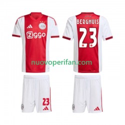 Maglie da Calcio AFC Ajax Steven Berghuis 23 Bambino Prima Tenuta 2025-2026 Maniche Corte