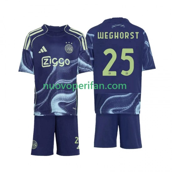 Maglie da Calcio AFC Ajax Wout Weghorst 25 Bambino Trasferta Tenuta 2025-2026 Maniche Corte