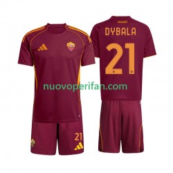 Maglie da Calcio AS Roma Dybala 21 Bambino Prima Tenuta 2025-2026 Maniche Corte