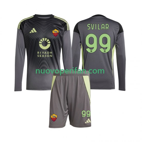 Maglie da Calcio AS Roma Mile Svilar 99 Portiere Bambino Prima Tenuta 2025-2026 Maniche Lunghe