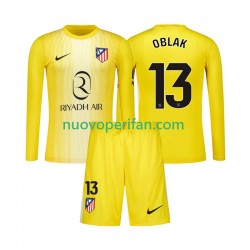 Maglie da Calcio Atlético Madrid Jan Oblak 13 Portiere Bambino Prima Tenuta 2025-2026 Maniche Lunghe