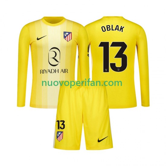 Maglie da Calcio Atlético Madrid Jan Oblak 13 Portiere Bambino Prima Tenuta 2025-2026 Maniche Lunghe