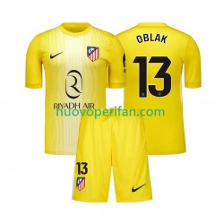 Maglie da Calcio Atlético Madrid Jan Oblak 13 Portiere Bambino Prima Tenuta 2025-2026 Maniche Corte