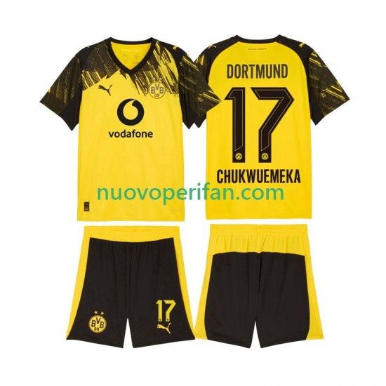 Maglie da Calcio Borussia Dortmund Carney Chukwuemeka 17 Bambino Prima Tenuta 2025-2026 Maniche Corte