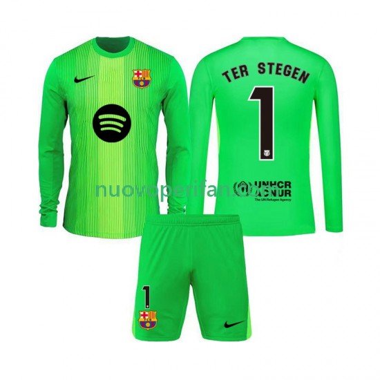 Maglie da Calcio FC Barcelona Ter Stegen 1 Portiere Bambino Prima Tenuta 2025-2026 Maniche Lunghe