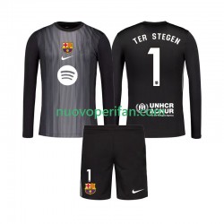 Maglie da Calcio FC Barcelona Ter Stegen 1 Portiere Bambino Alternativa Tenuta 2025-2026 Maniche Lunghe