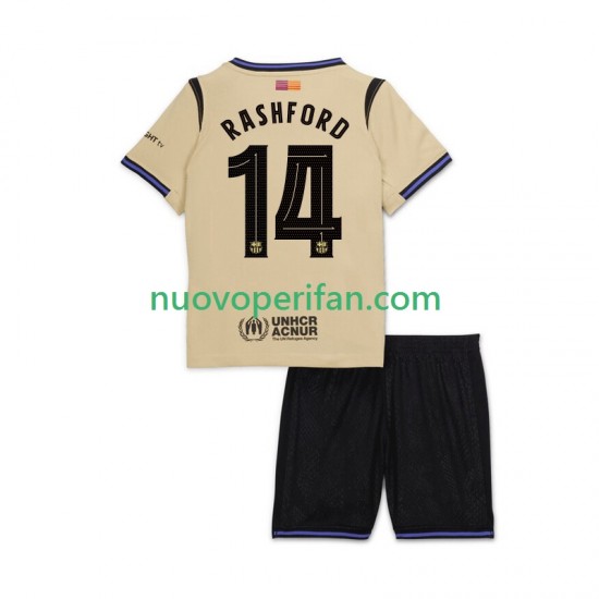 Maglie da Calcio FC Barcelona Marcus Rashford 14 UCL Bambino Trasferta Tenuta 2025-2026 Maniche Corte