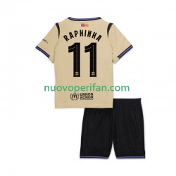 Maglie da Calcio FC Barcelona Raphinha 11 UCL Bambino Trasferta Tenuta 2025-2026 Maniche Corte