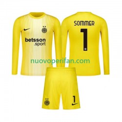 Maglie da Calcio Inter Milan Yann Sommer 1 Portiere Bambino Trasferta Tenuta 2025-2026 Maniche Lunghe