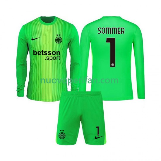 Maglie da Calcio Inter Milan Yann Sommer 1 Portiere Bambino Alternativa Tenuta 2025-2026 Maniche Lunghe