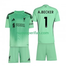 Maglie da Calcio Liverpool Alisson Becker 1 Portiere Bambino Prima Tenuta 2025-2026 Maniche Corte